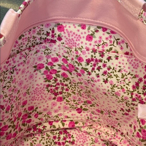 Victoria’s Secret PINK Pink Canvas Floral Embroidered Tote Bag Zip Top 1 Pocket - Picture 10 of 11